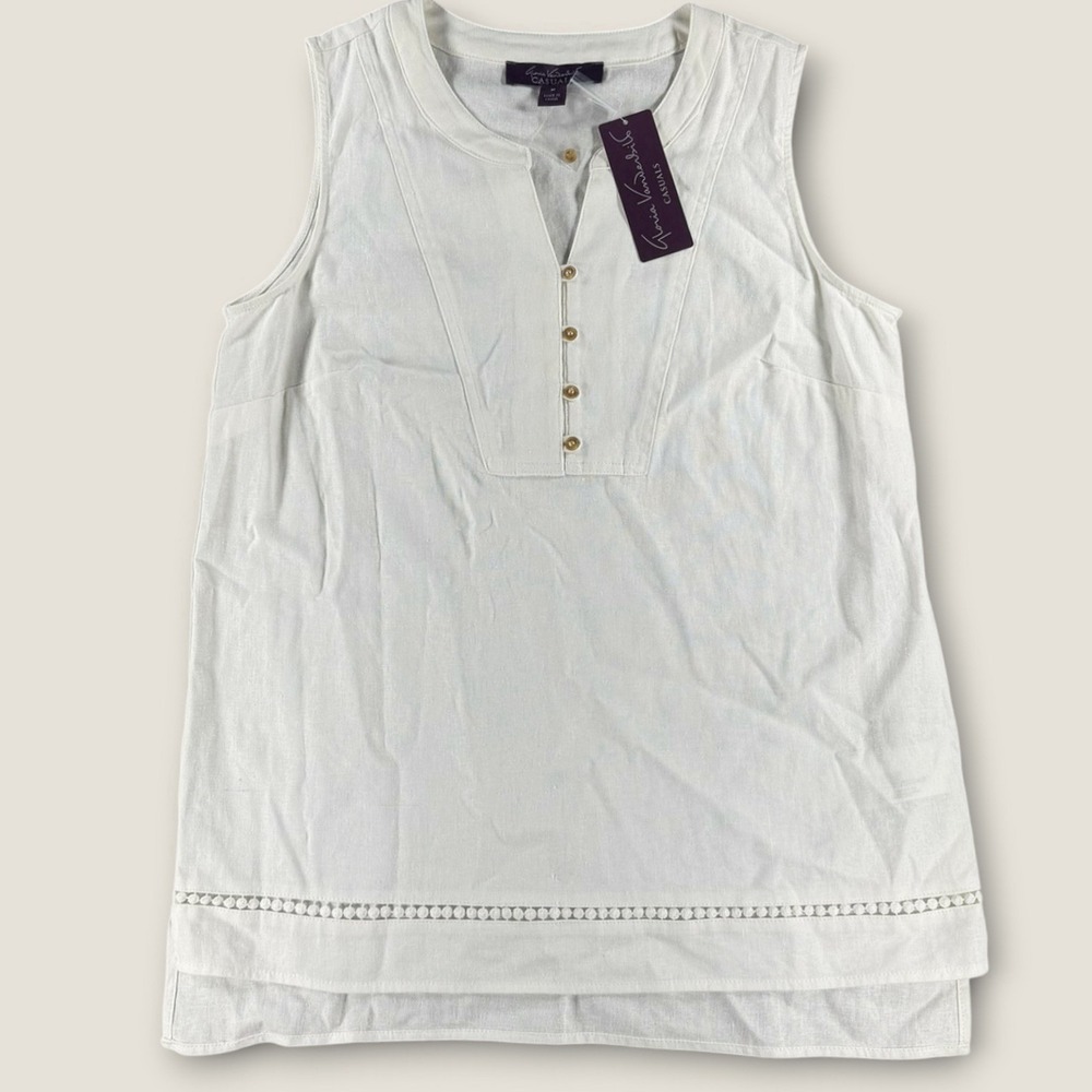 Gloria Vanderbilt Linen Blend Tank Top Womens Medium White Sleeveless Blouse